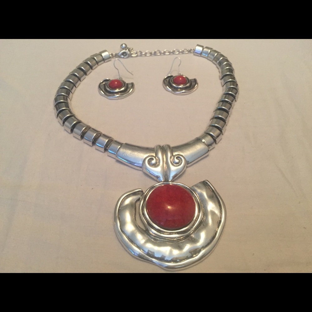 Ruby Red Pendant Choker Necklace